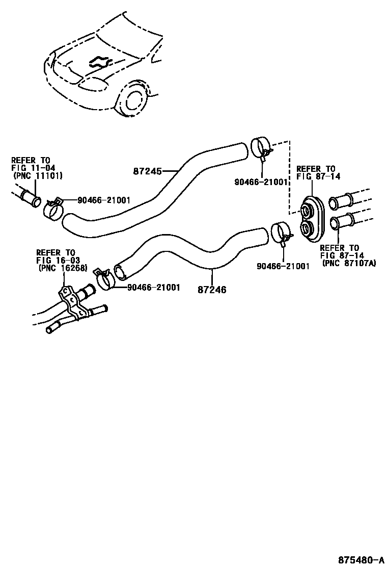 Toyota COROLLA 暖风和空调系统 - 水管 EPC diagram — 875480A