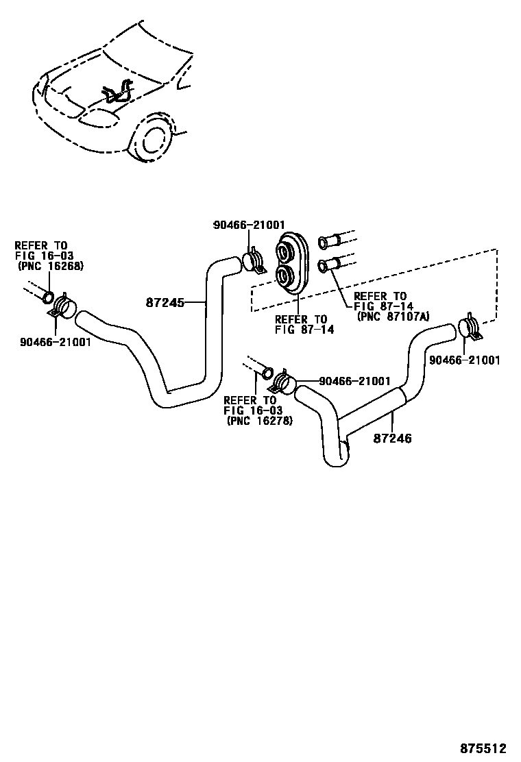 Toyota COROLLA 暖风和空调系统 - 水管 EPC diagram — 875512