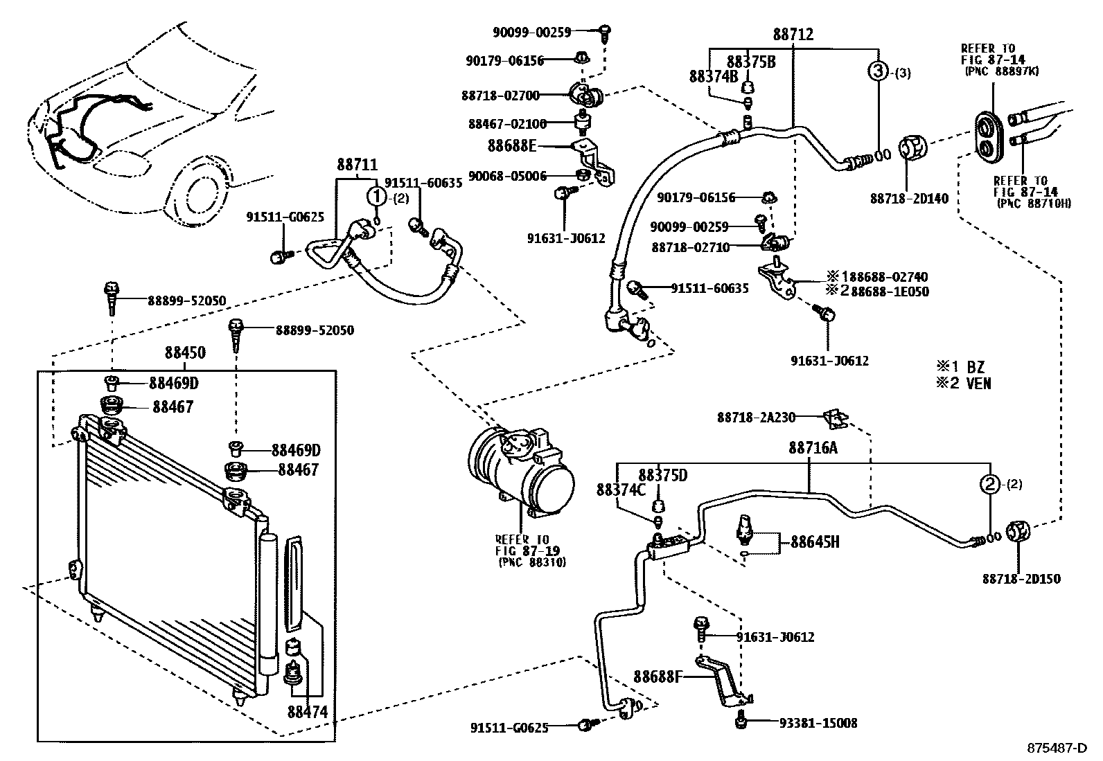 Toyota COROLLA Heating & Air Conditioning - Cooler Piping EPC diagram — 875487D