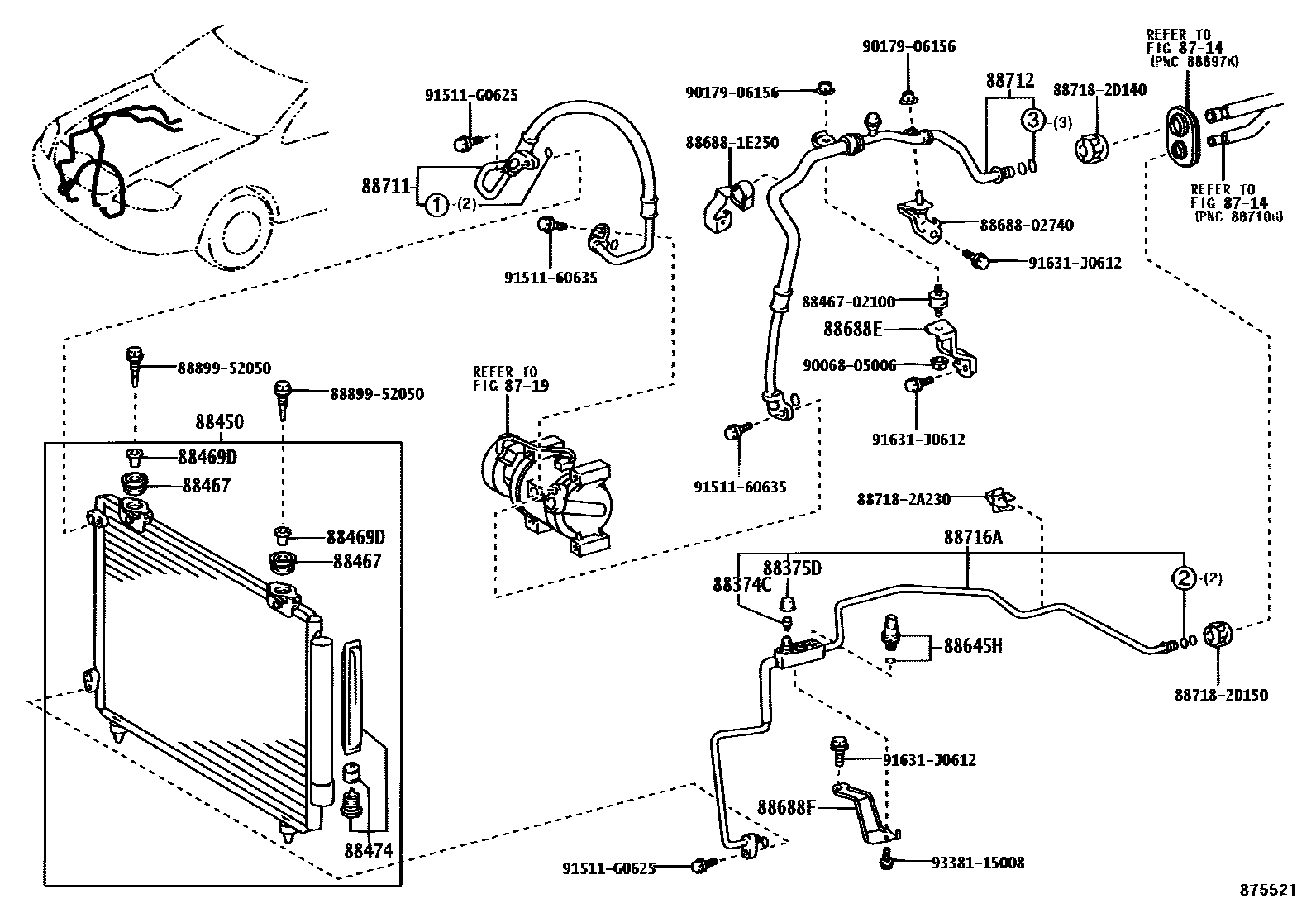 Toyota COROLLA Heating & Air Conditioning - Cooler Piping EPC diagram — 875521A