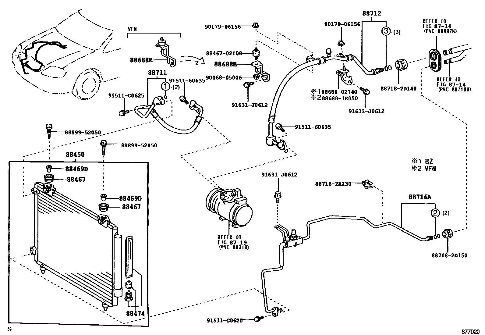 Toyota COROLLA Heating & Air Conditioning - Cooler Piping EPC diagram — 877020A