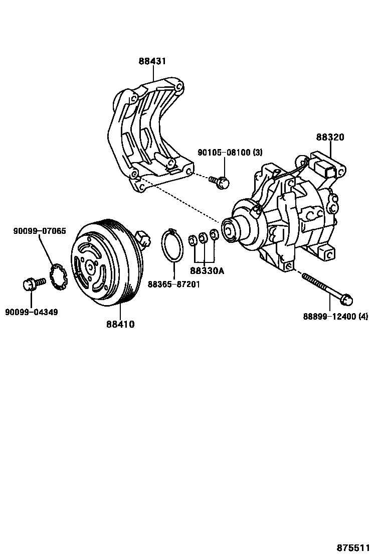 Toyota COROLLA Heating & Air Conditioning - Compressor EPC diagram — 875511