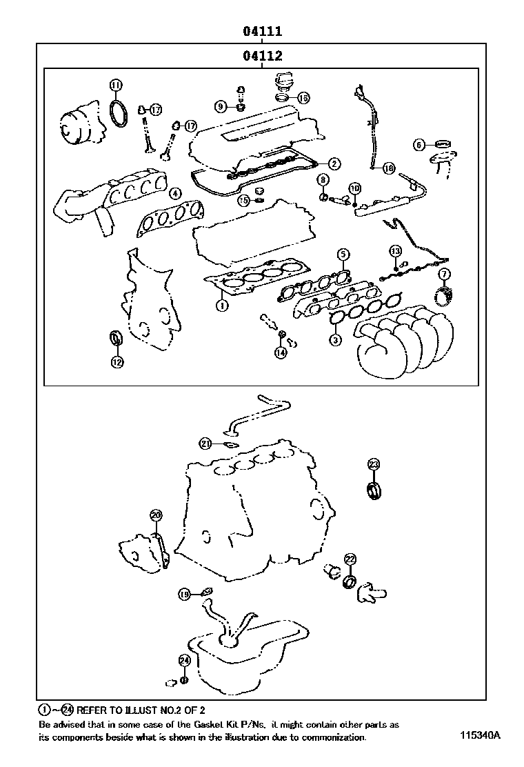 Toyota COROLLA Engine Overhaul Gasket Kit EPC diagram — 115340A