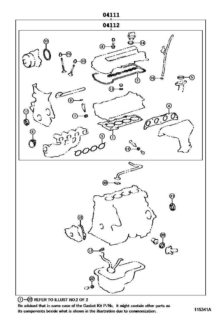 Toyota COROLLA Engine Overhaul Gasket Kit EPC diagram — 115341A
