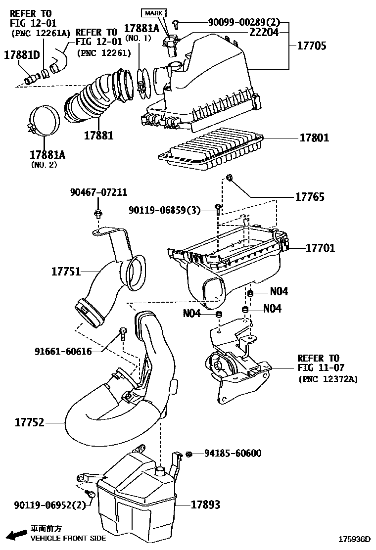 Toyota COROLLA Air Cleaner EPC diagram — 175936D