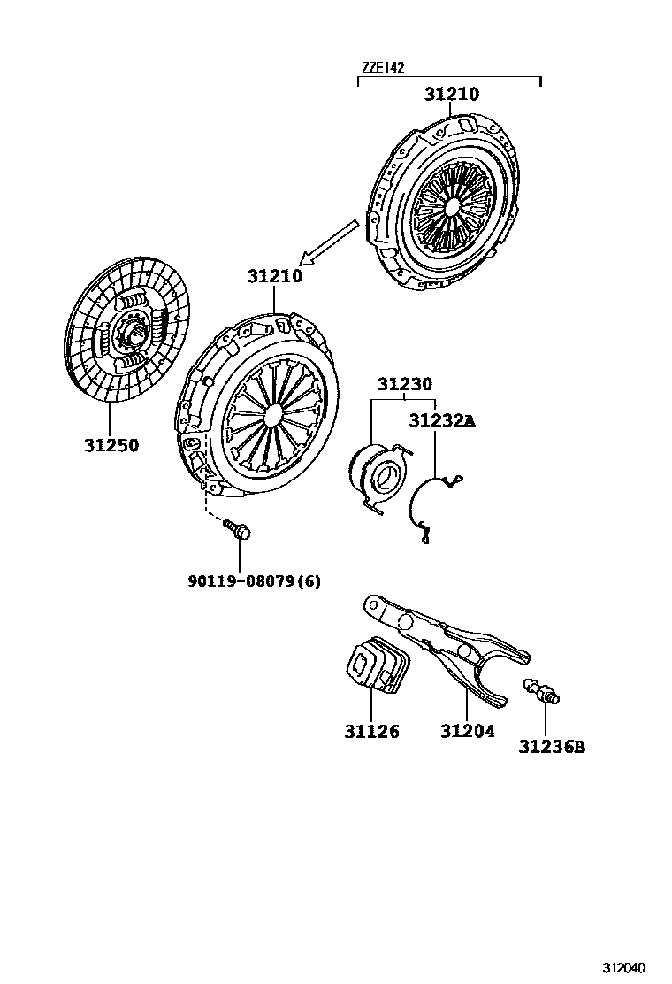 Toyota COROLLA 离合器和分离叉 EPC diagram — 312040