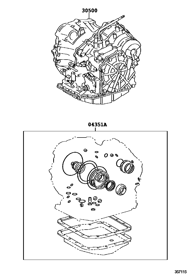 Toyota COROLLA 传动桥或变速器总成和衬垫组件(ATM) EPC diagram — 357115
