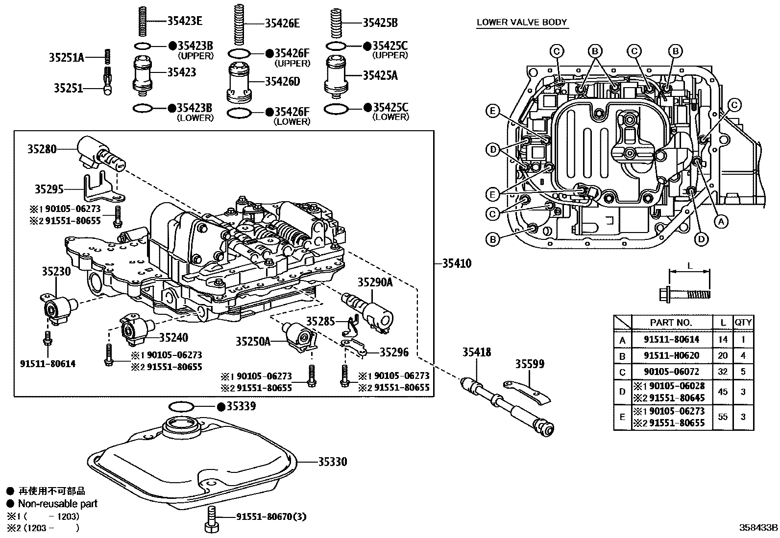 Toyota COROLLA 阀体和滤油网(ATM) EPC diagram — 358433B