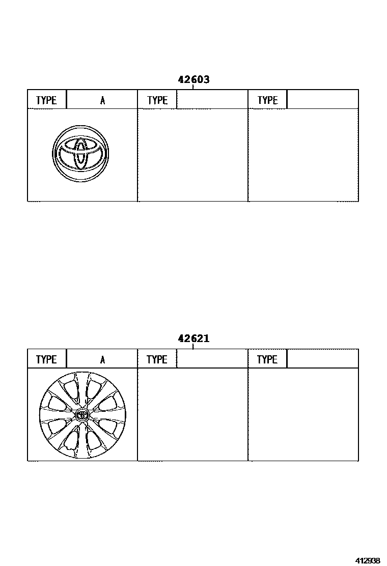 Toyota COROLLA 车轮和车轮盖 EPC diagram — 412938