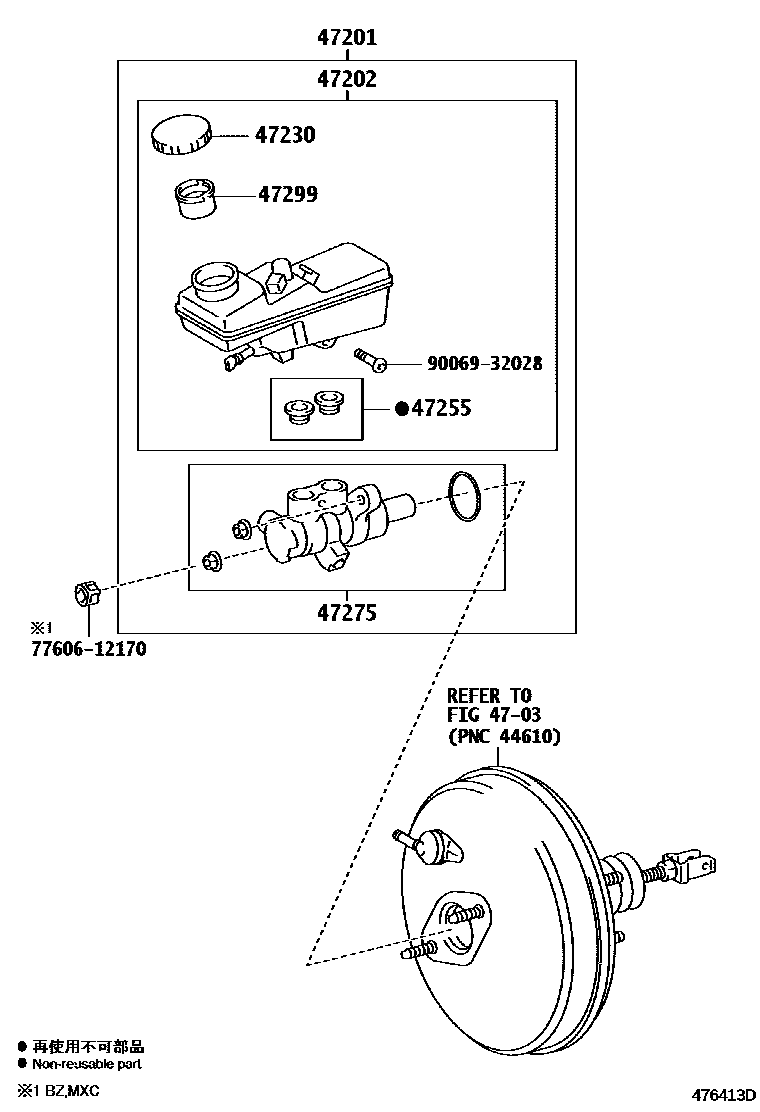 Toyota COROLLA 制动总泵 EPC diagram — 476413D