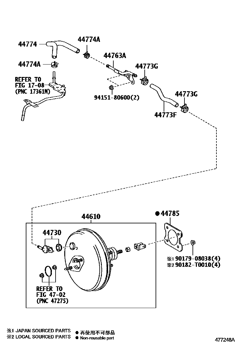 Toyota COROLLA 制动助力器和真空管 EPC diagram — 477248A