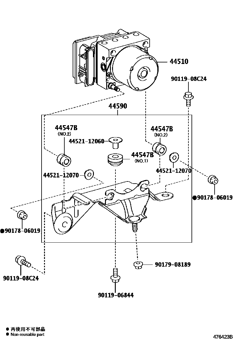 Toyota COROLLA 制动配管和卡箍 EPC diagram — 476423B