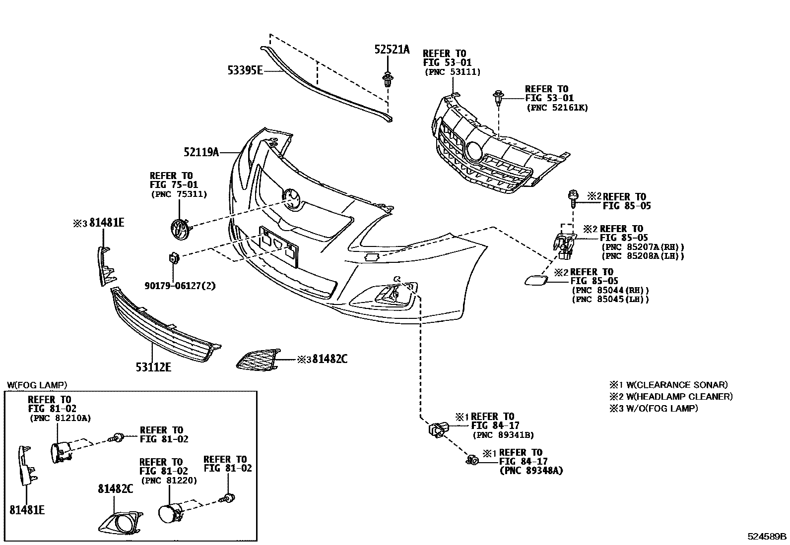 Toyota COROLLA 前保险杠及附件 EPC diagram — 524589B