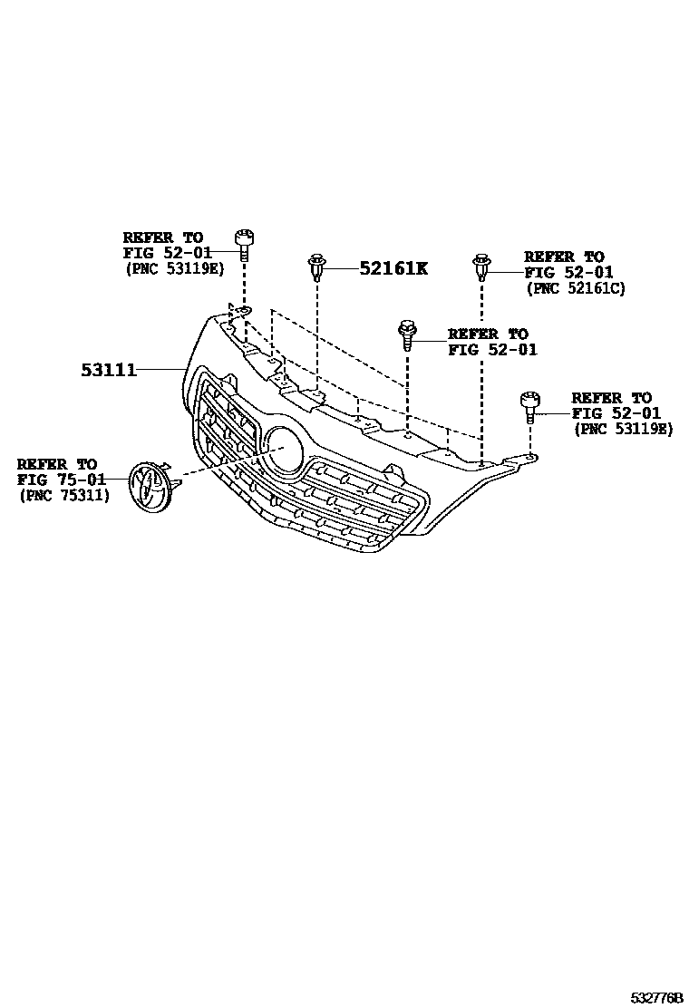 Toyota COROLLA radiator grille EPC diagram — 532776B