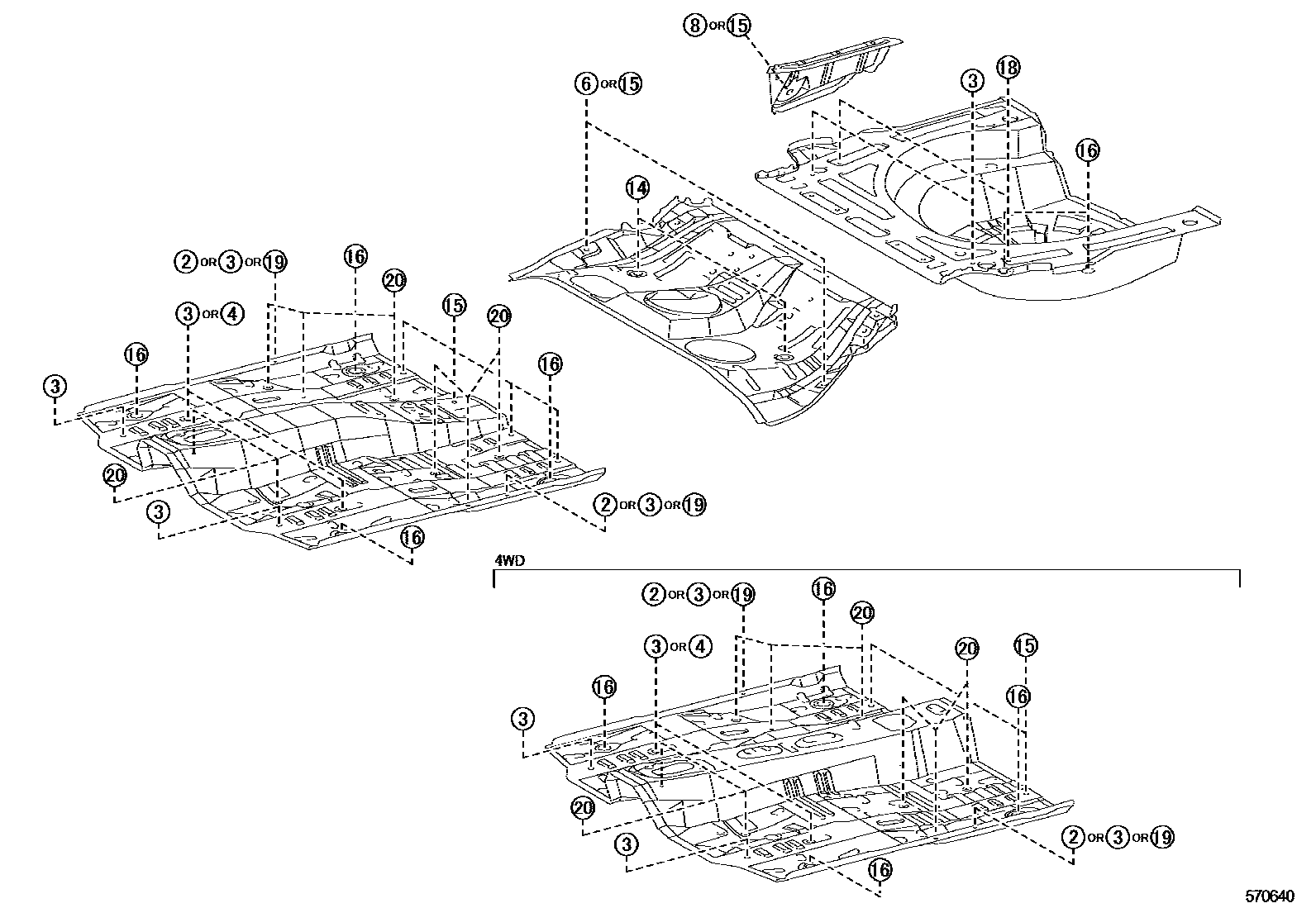 Toyota COROLLA hole plug EPC diagram — 570640