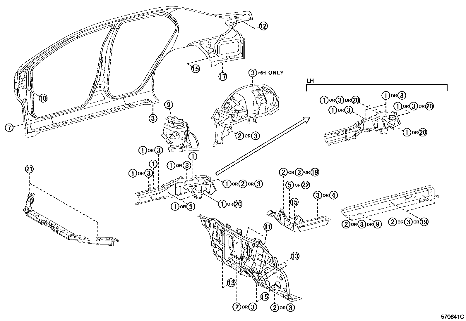 Toyota COROLLA hole plug EPC diagram — 570641C