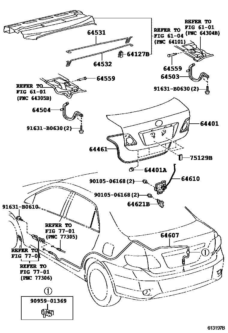 Toyota COROLLA 行李箱门和行李箱锁 EPC diagram — 613197B