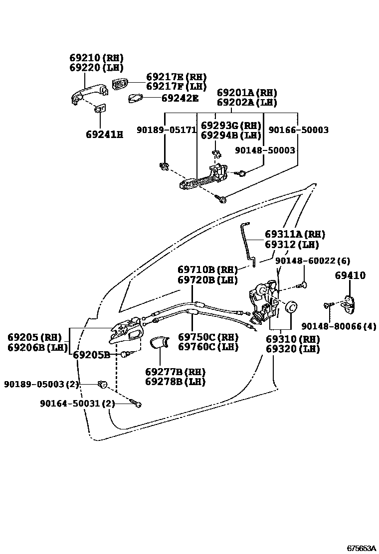Toyota COROLLA 前门锁和车门把手 EPC diagram — 675653A