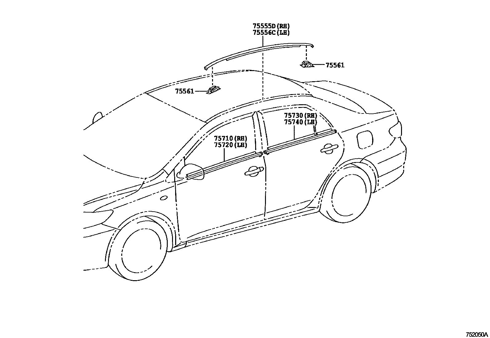 Toyota COROLLA 侧防护条 EPC diagram — 752050A