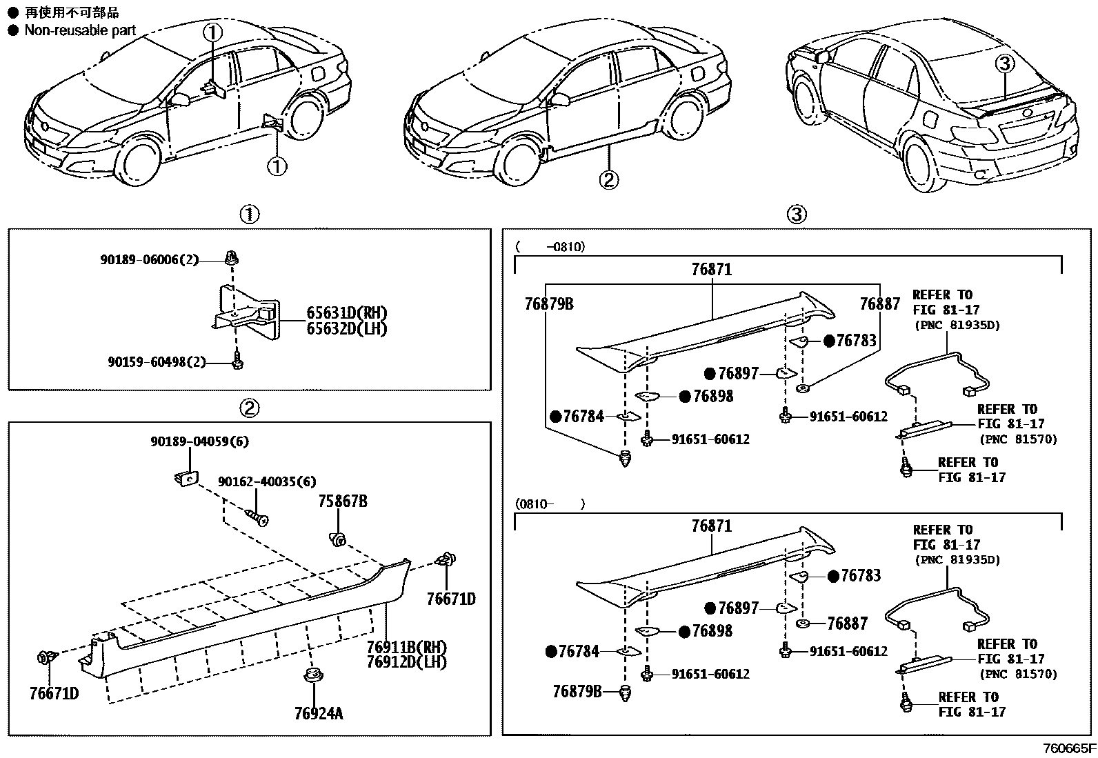 Toyota COROLLA 挡泥板和扰流板 EPC diagram — 760665F