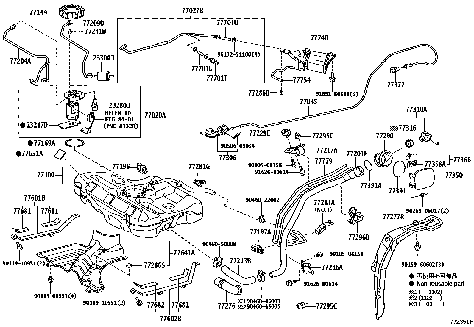 Toyota COROLLA 燃油箱和燃油管 EPC diagram — 772351H