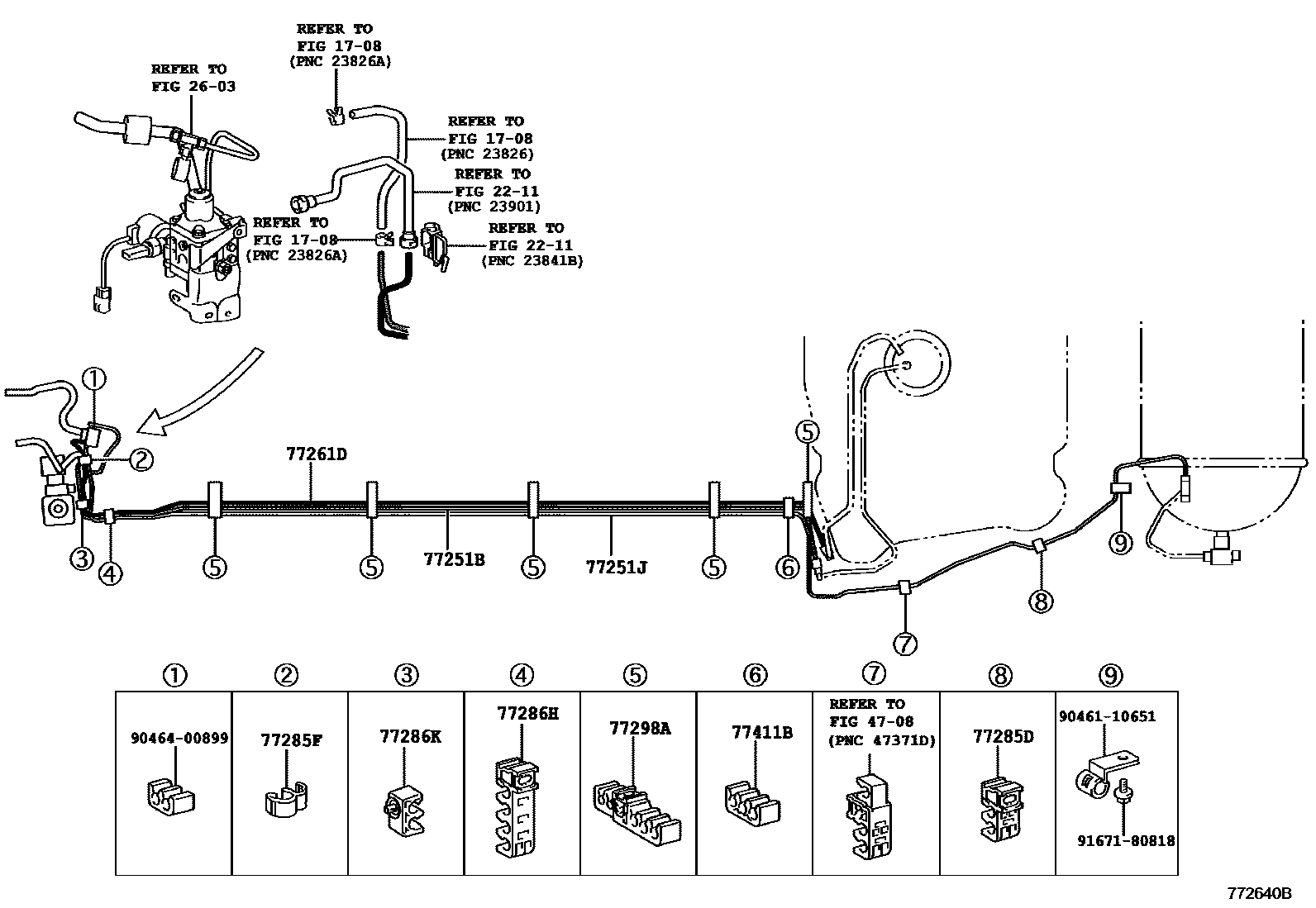 Toyota COROLLA 燃油箱和燃油管 EPC diagram — 772640B
