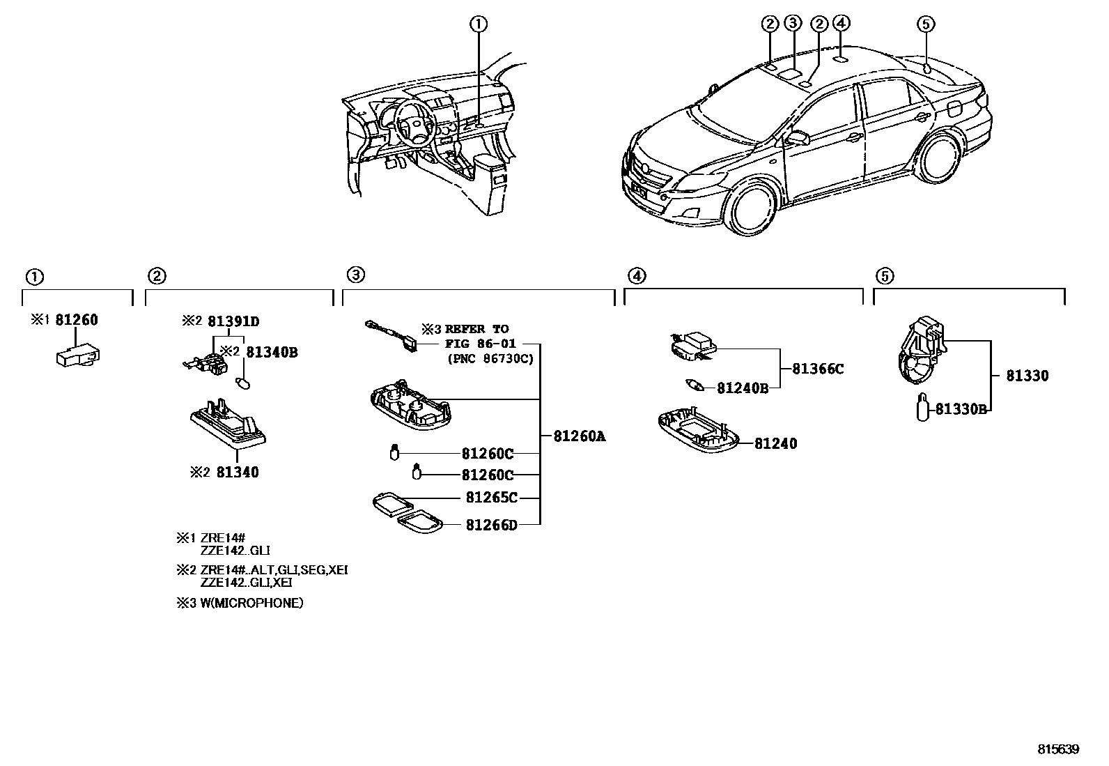 Toyota COROLLA 车内灯 EPC diagram — 815639