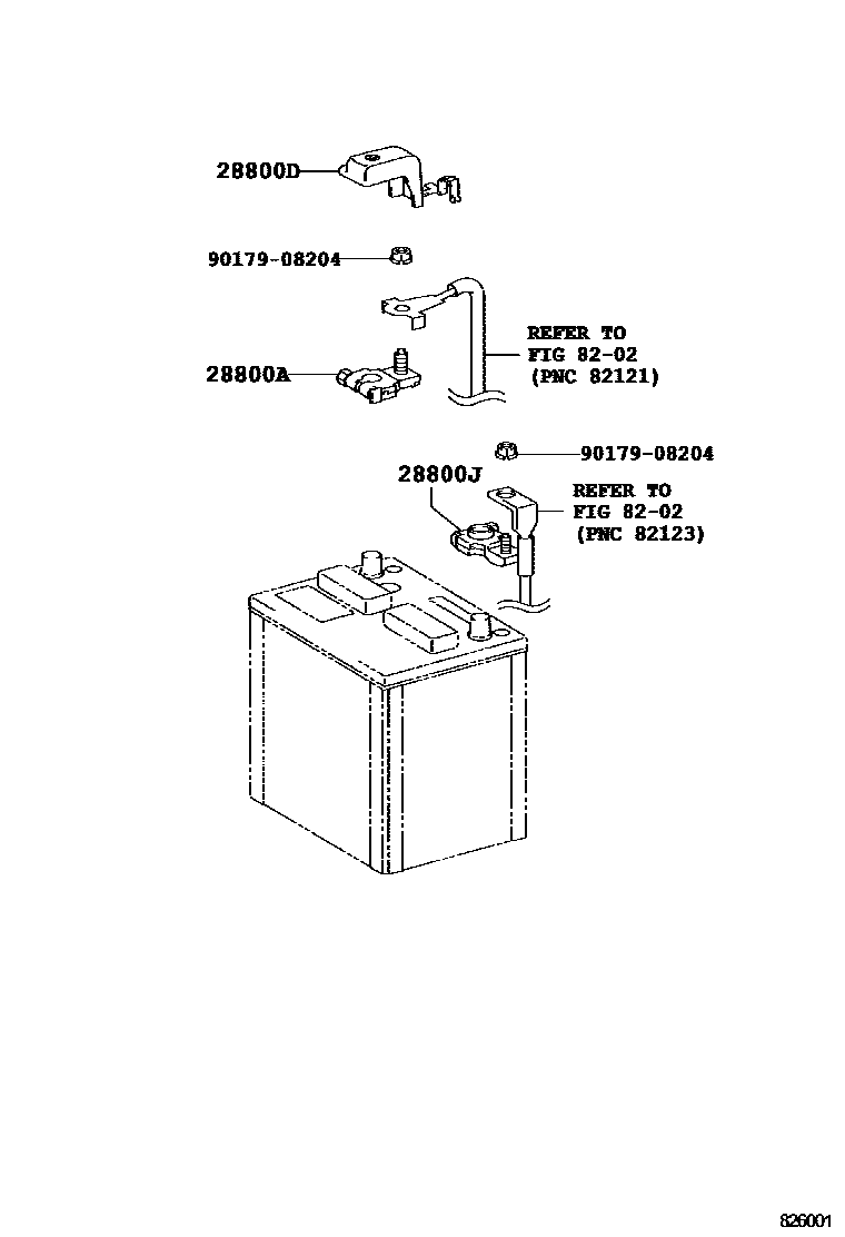 Toyota COROLLA 蓄电池和蓄电池电缆 EPC diagram — 826001
