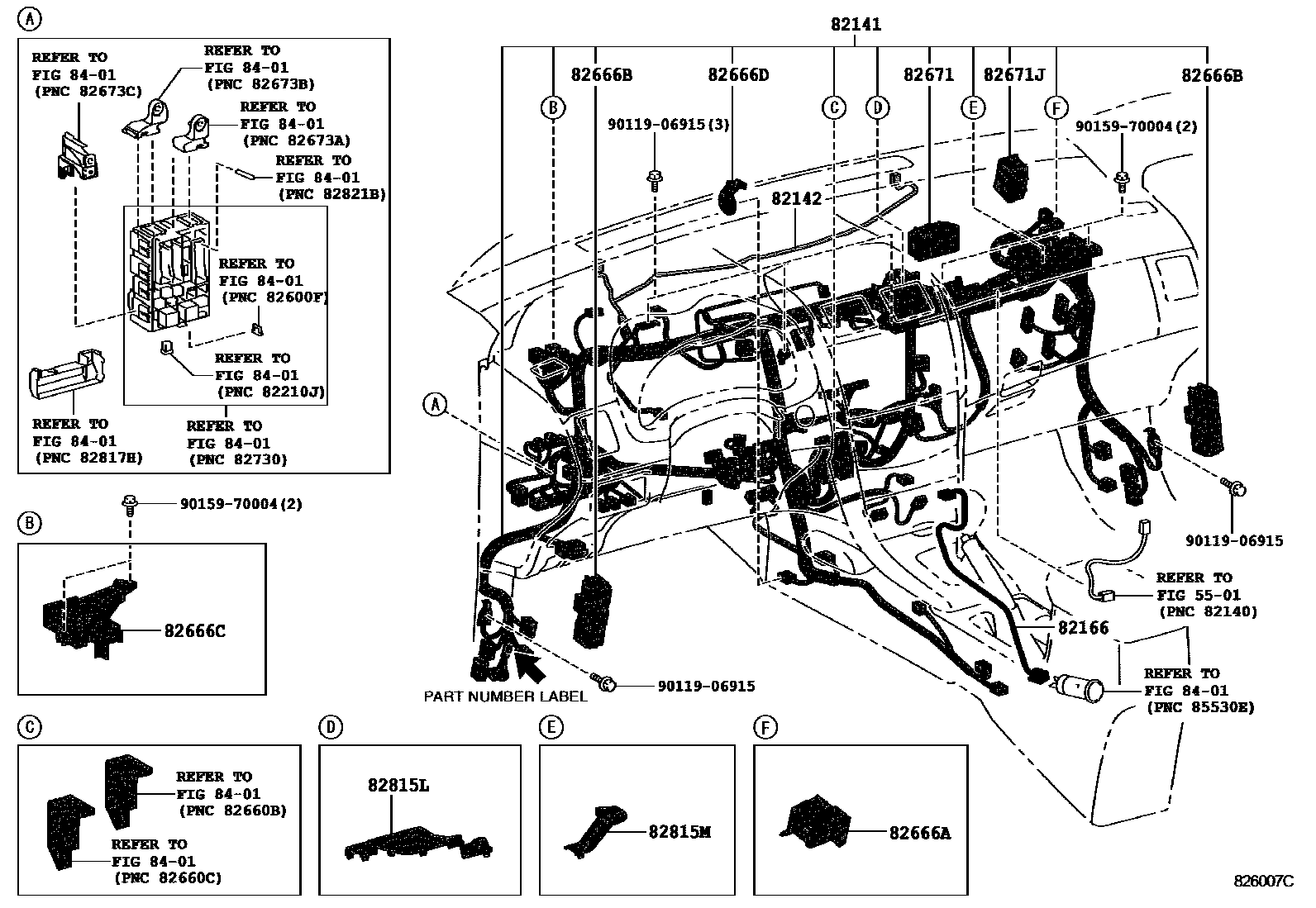 Toyota COROLLA 线束和卡夹 EPC diagram — 826007C