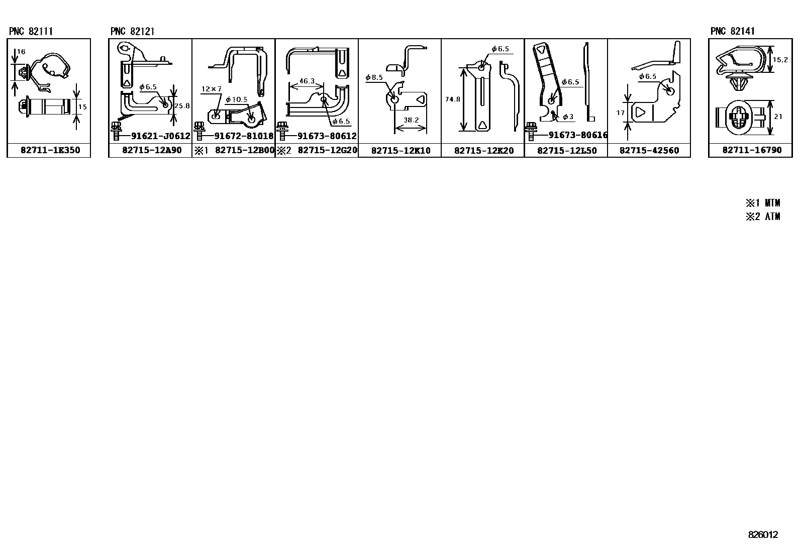 Toyota COROLLA 线束和卡夹 EPC diagram — 826012