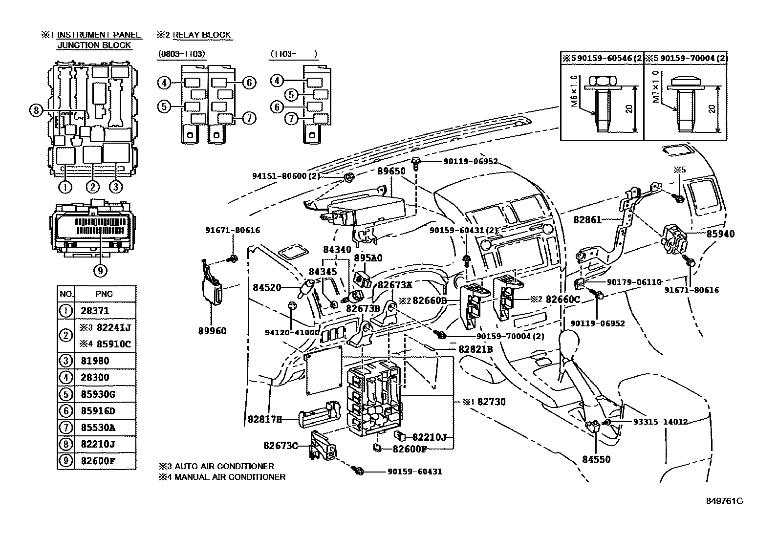 Toyota COROLLA 开关和继电器和ECU EPC diagram — 849761G