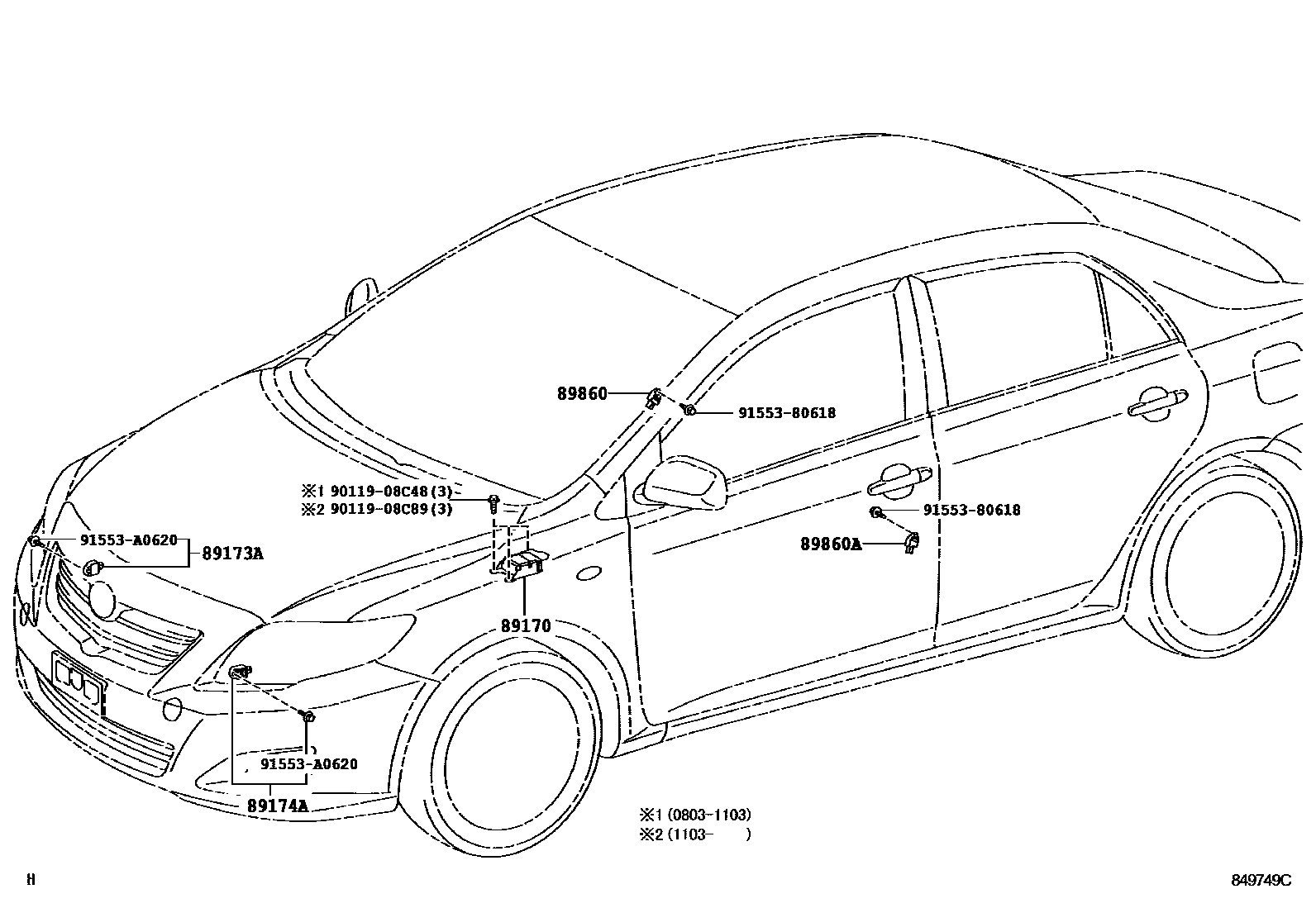 Toyota COROLLA 空气囊 EPC diagram — 849749C