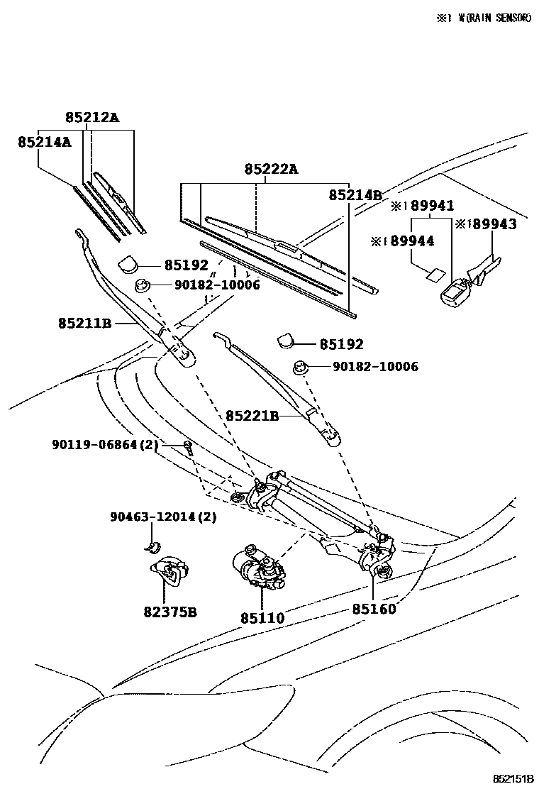 Toyota COROLLA 挡风玻璃刮水器 EPC diagram — 852151B