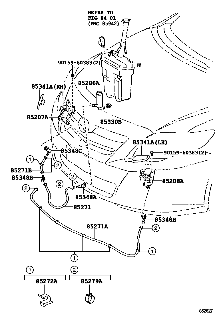 Toyota COROLLA 前大灯清洗器 EPC diagram — 852627