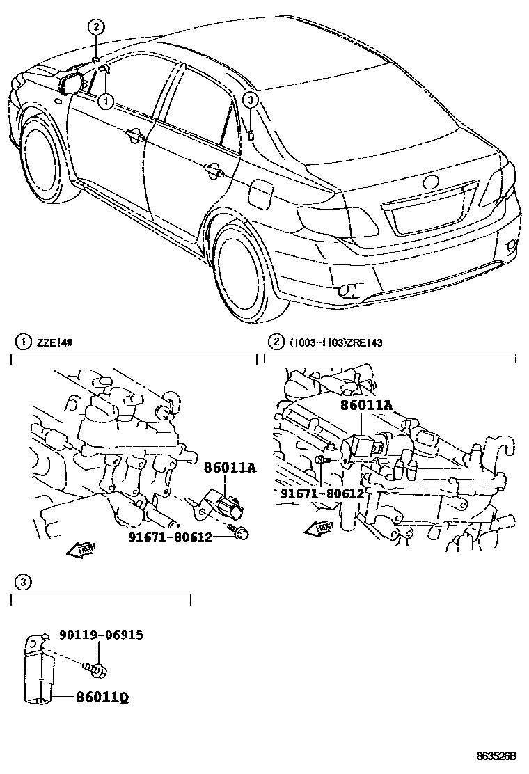 Toyota COROLLA 收音机、放大器和冷凝器 EPC diagram — 863526B