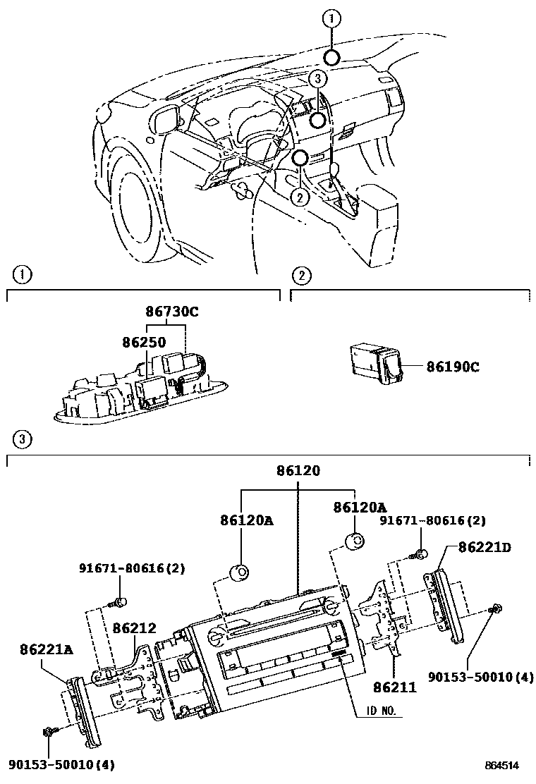 Toyota COROLLA 收音机、放大器和冷凝器 EPC diagram — 864514