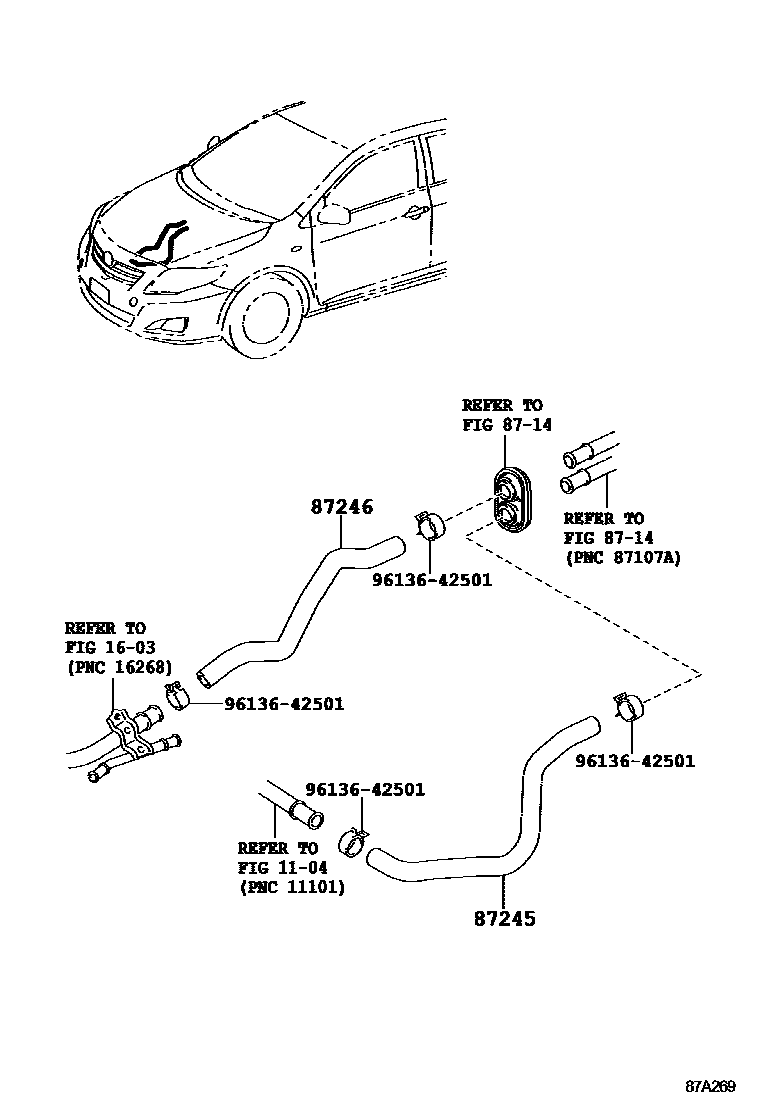 Toyota COROLLA 暖风和空调系统 - 水管 EPC diagram — 87A269