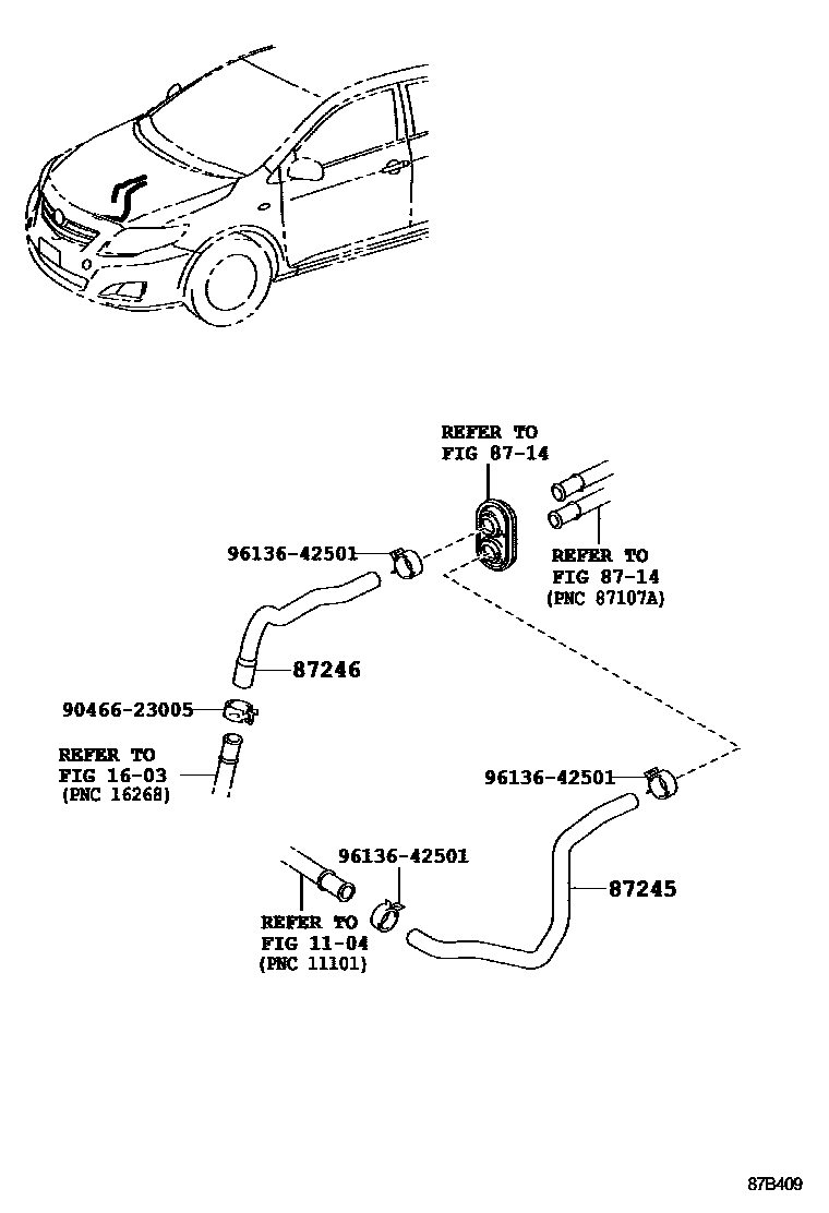 Toyota COROLLA 暖风和空调系统 - 水管 EPC diagram — 87B409