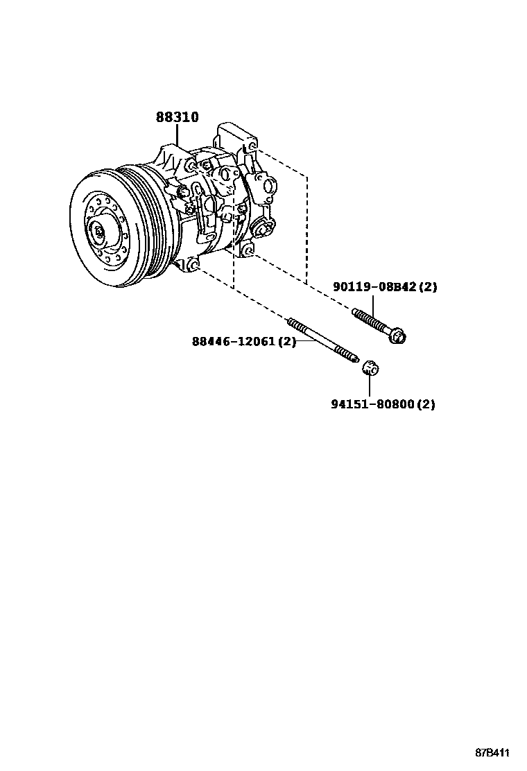 Toyota COROLLA Heating & Air Conditioning - Compressor EPC diagram — 87B411
