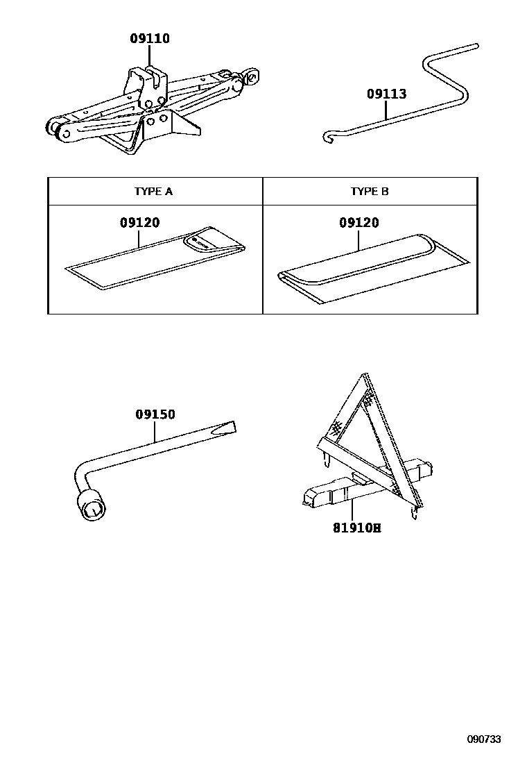 Toyota COROLLA Standard Tools EPC diagram — 090733