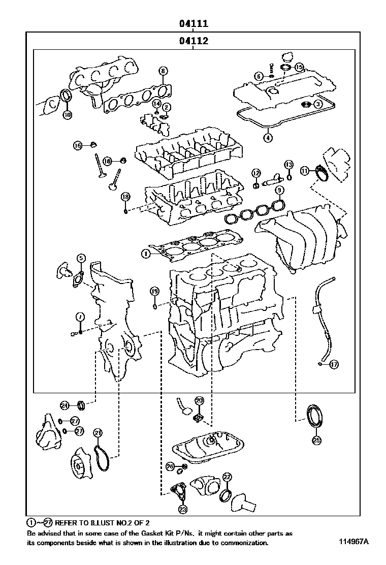 Toyota COROLLA Engine Overhaul Gasket Kit EPC diagram — 114967A