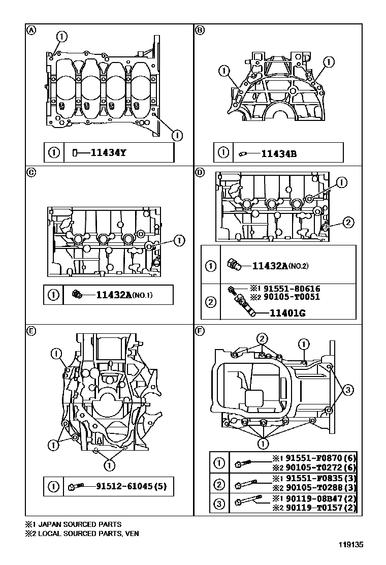 Toyota COROLLA Cylinder Block EPC diagram — 119135