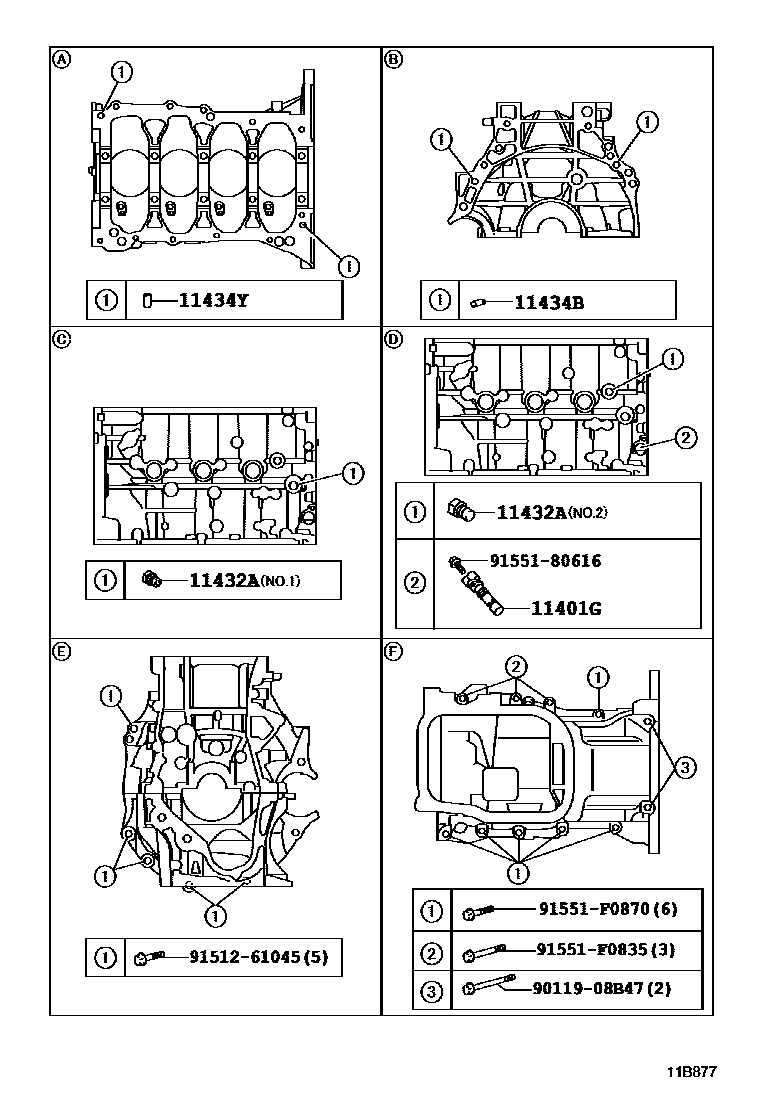 Toyota COROLLA Cylinder Block EPC diagram — 11B877