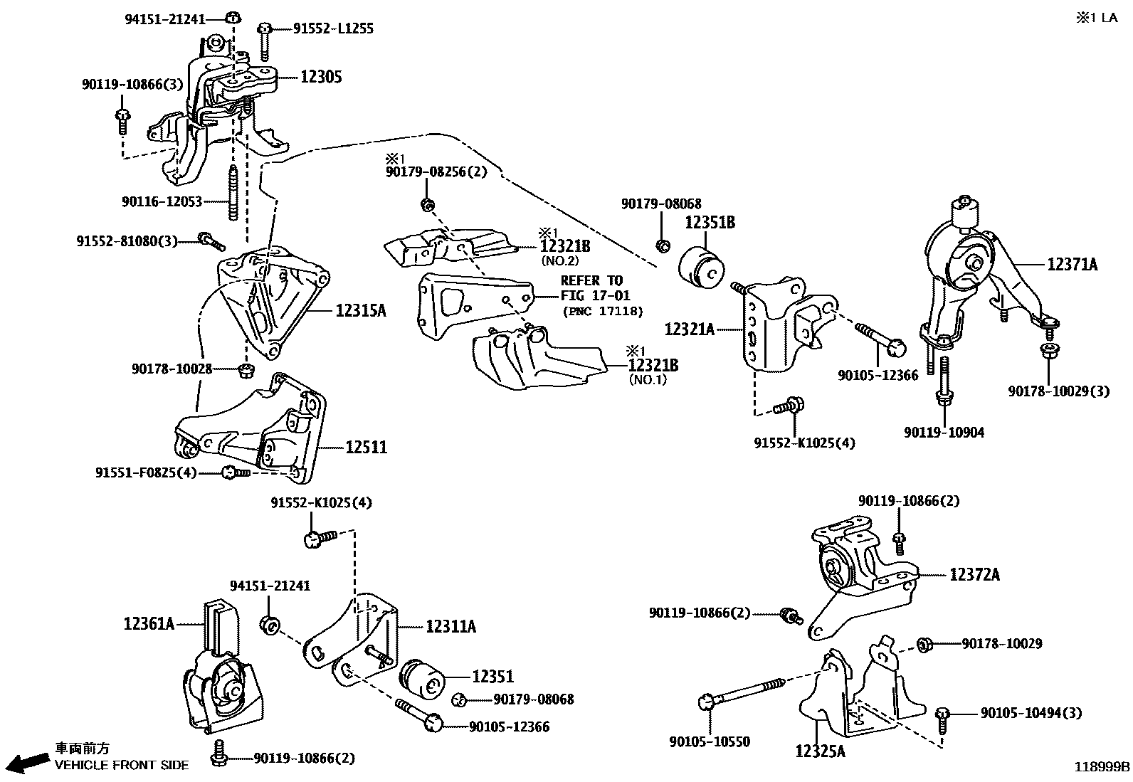 Toyota COROLLA Engine Mounting EPC diagram — 118999B
