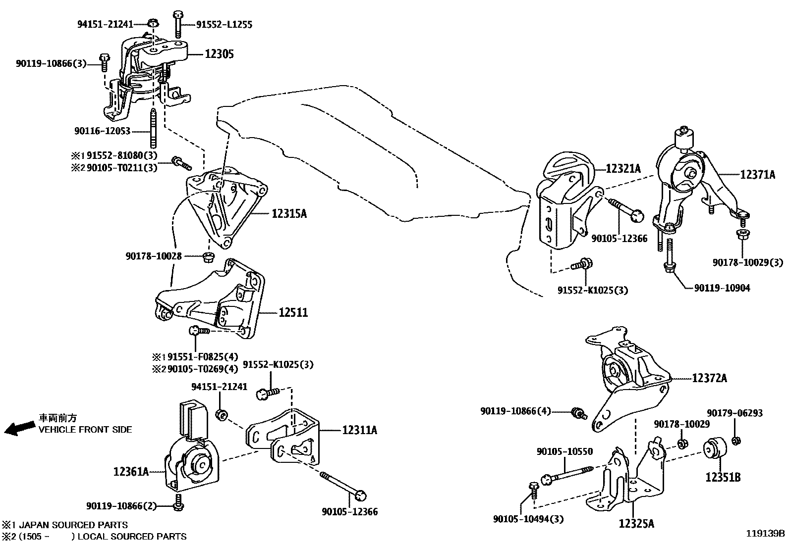 Toyota COROLLA Engine Mounting EPC diagram — 119139B