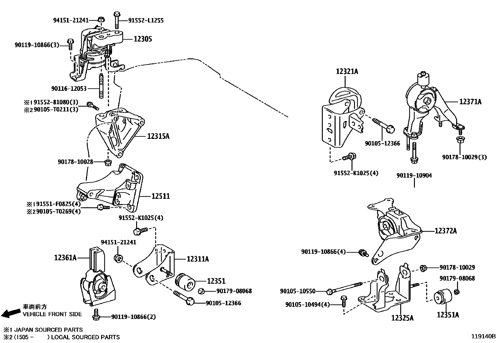 Toyota COROLLA Engine Mounting EPC diagram — 119140B