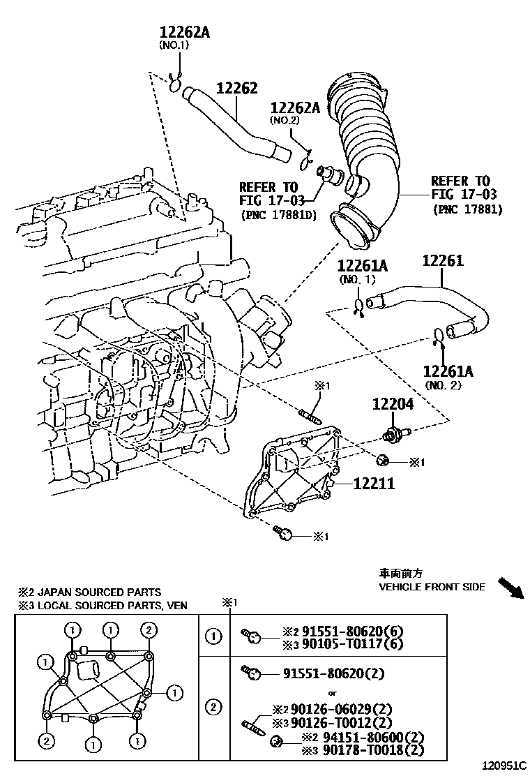 Toyota COROLLA Ventilation Hose EPC diagram — 120951C