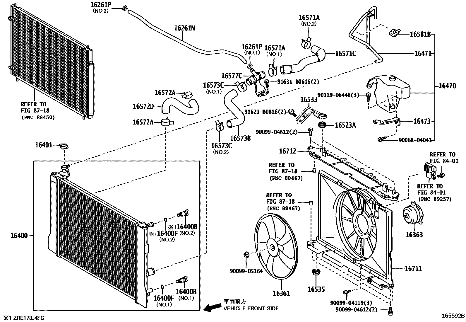 Toyota COROLLA RADIATOR & WATER OUTLET EPC diagram — 165592B
