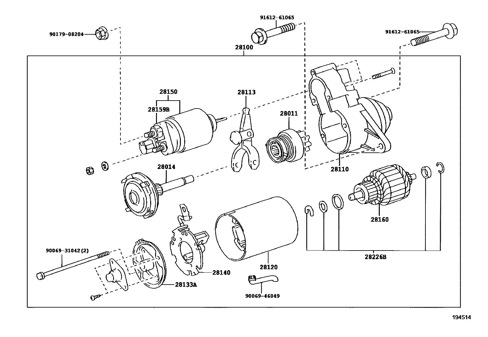 Toyota COROLLA 起动机 EPC diagram — 194514