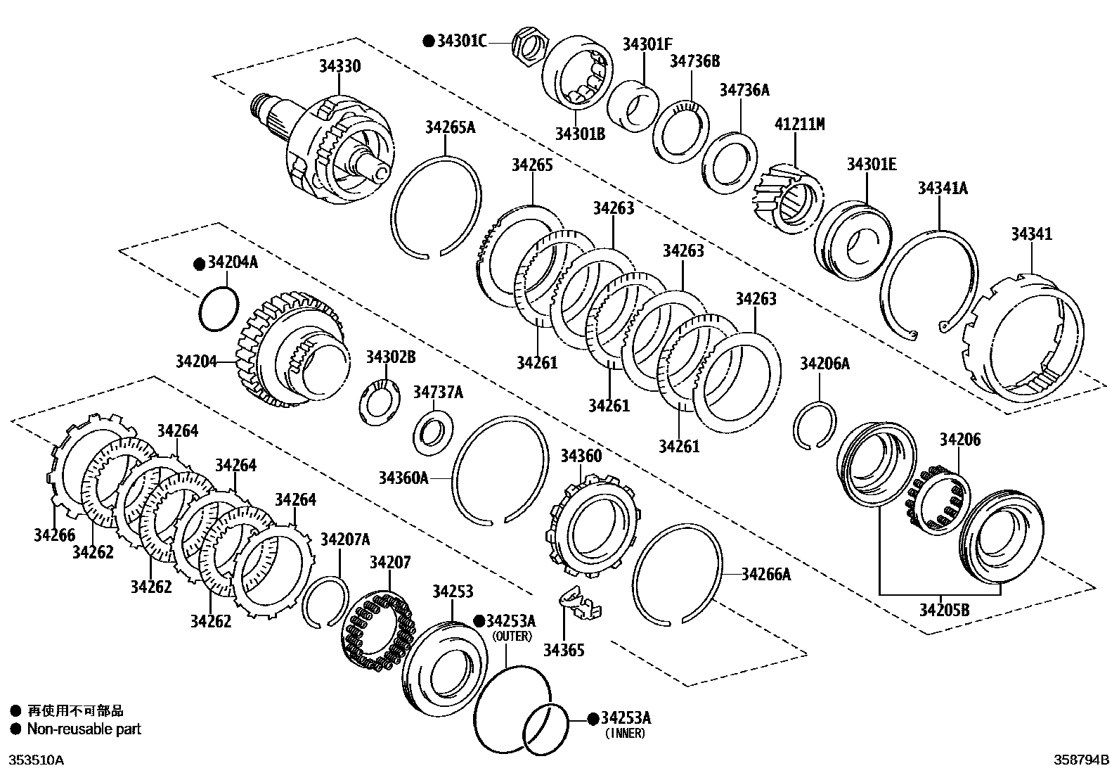 Toyota COROLLA 超速档齿轮(ATM) EPC diagram — 358794B